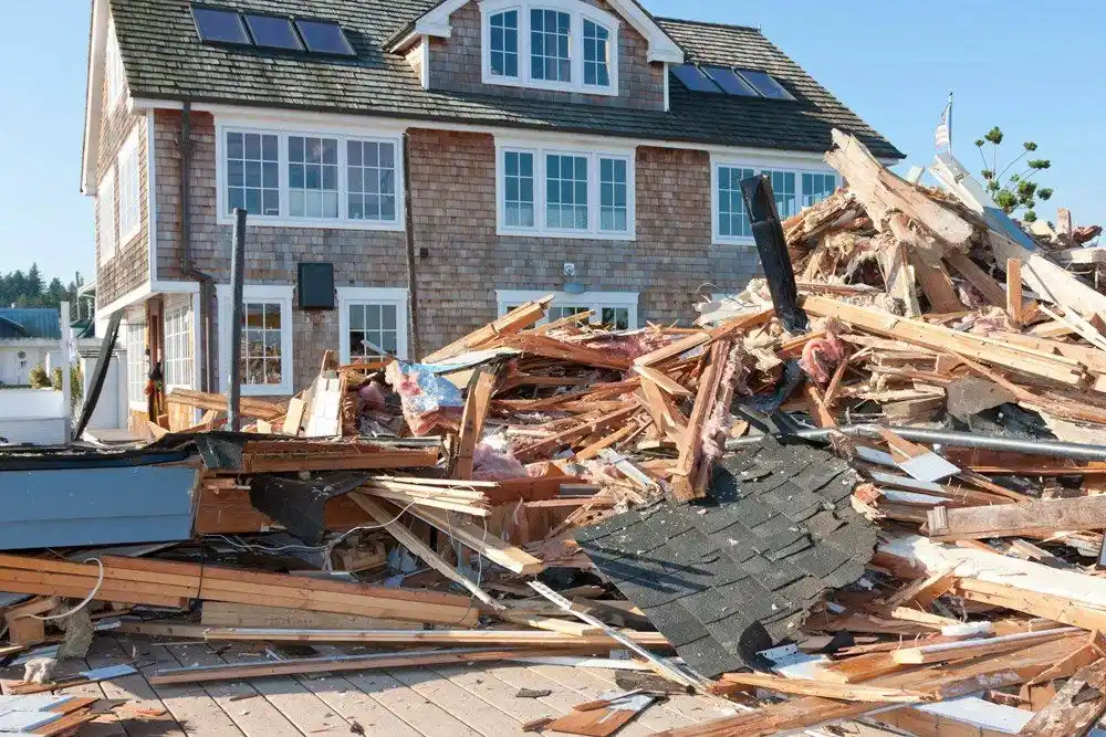 Massive wood debris pile from a residential home demolition project in Surrey, BC.